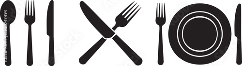 Elegant dining setting featuring assorted cutlery and fine china dinnerware on a clean white background for formal occasions and restaurant table settings.