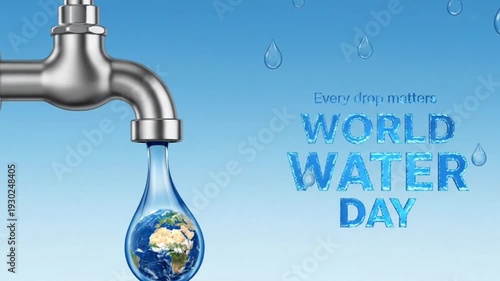 World water day poster with tree in water drop on blue background