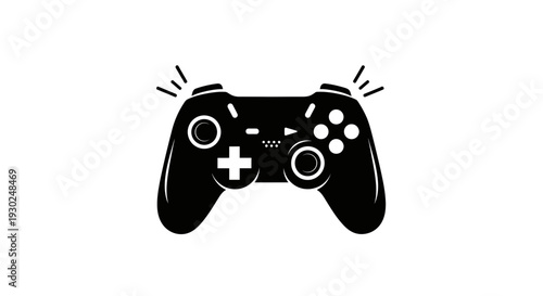Black Video Game Controller Icon with Glowing Effects on White Background
