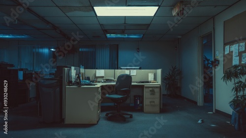 Empty Office Cubicles at Night