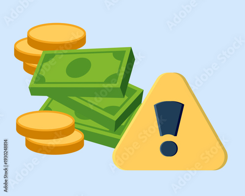 Cash Warning Icon — Money Risk Alert And Financial Problem Vector Illustration