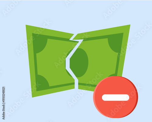 Broken Money Icon — Payment Failure And Financial Loss Vector Illustration