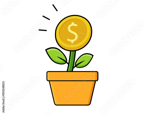 Money Growth Plant Icon — Investment Savings And Financial Profit Vector Illustration