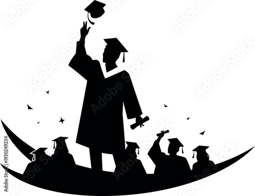 Graduation celebration silhouette with graduate and classmates