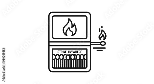 Striking a Match: Open Matchbox with Burning Match and Flame Icon