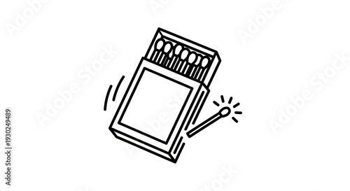 Striking Matchstick Igniting from a Matchbox - Black and White Line Art Icon