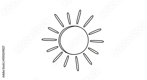 Simple Hand-Drawn Sun Icon, Minimalist Line Art, Bright Sunshine Symbol