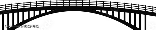 Black arch bridge vector silhouette with railing isolated on white background horizontal architectural icon for city landscape construction engineering and transportation design
