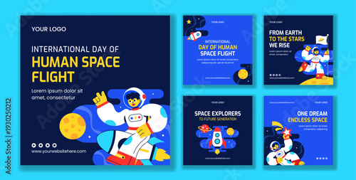 International Day Of Human Space Flight Flat Cartoon Hand Drawn Social Media Post Illustration