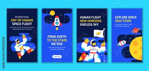 Flat Hand Drawn Cartoon International Day Of Human Space Flight Social Media Stories Design