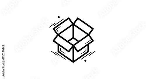 Open Cardboard Box Icon, Shipping Package, Delivery Concept, Line Art