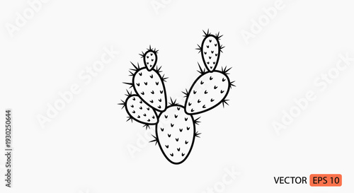 Prickly Pear Cactus Outline Vector Illustration