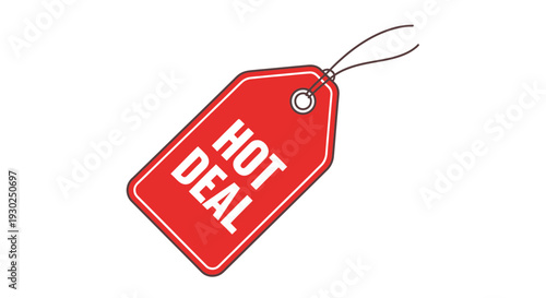 Red Hot Deal Tag with String - Sale Promotion and Discount Concept