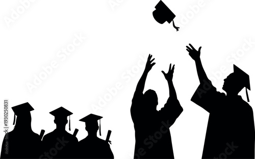 Graduation celebration silhouette commencement day with cap toss