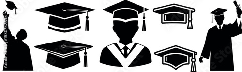 Graduation icons and silhouettes for academic achievements