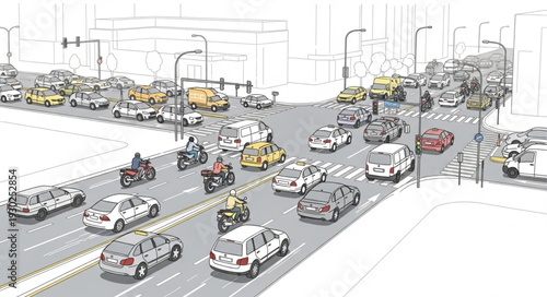 Busy City Street with Cars.