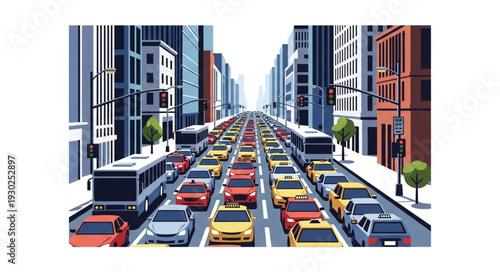 Busy City Street with Cars.