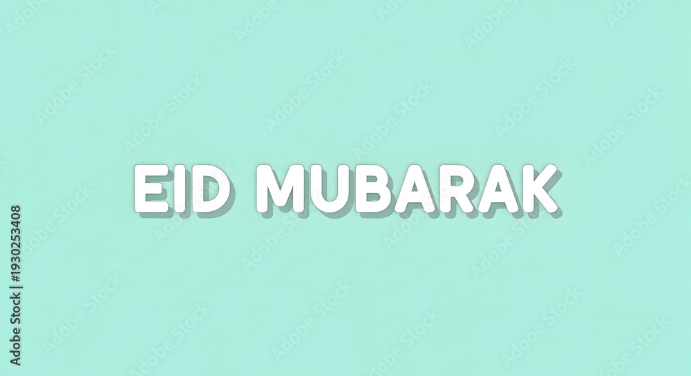 Fototapeta premium A simple eid mubarak greeting card with a mint green background and white text.