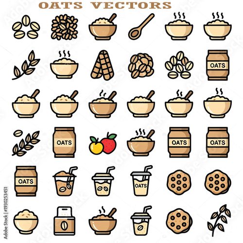 Oats Grain Vector Illustration Healthy Cereal Food Isolated on White Background