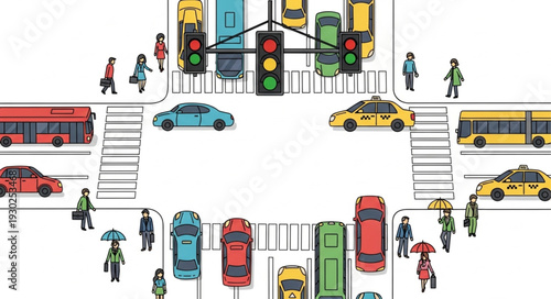 Busy City Street Traffic Scene.