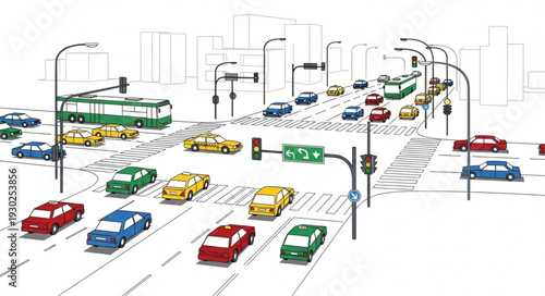 Busy City Street with Cars.