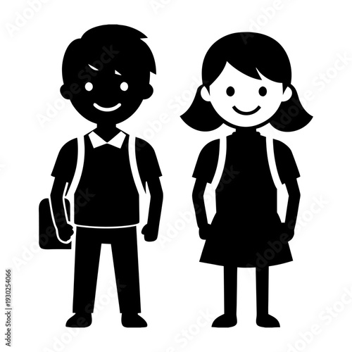 School Kids Silhouette PNG – Happy Boy and Girl Standing.