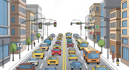 Busy City Street with Cars.