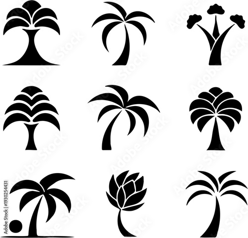 Set of Tropical Palm Tree Silhouettes Vector Collection Isolated on White Background