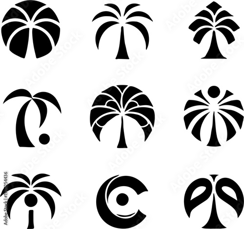 Set of Tropical Palm Tree Silhouettes Vector Collection Isolated on White Background