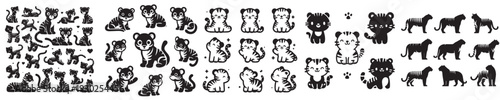 set of vector tiger silhouettes