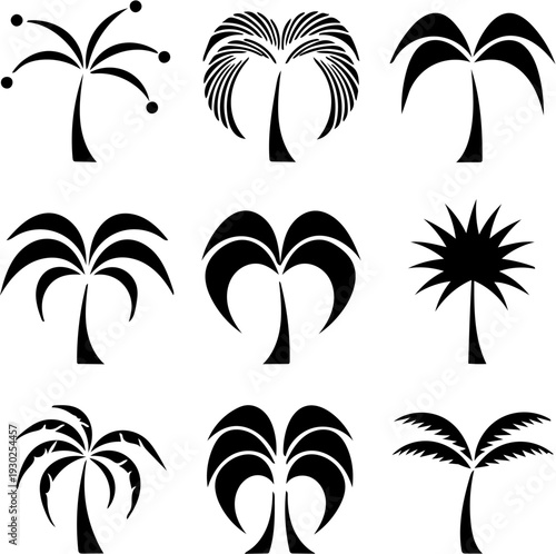 Set of Tropical Palm Tree Silhouettes Vector Collection Isolated on White Background