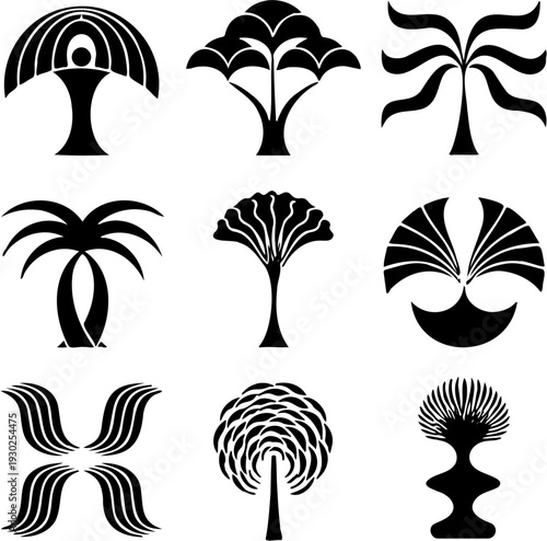 Set of Tropical Palm Tree Silhouettes Vector Collection Isolated on White Background