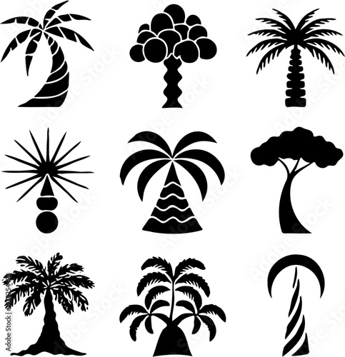 Set of Tropical Palm Tree Silhouettes Vector Collection Isolated on White Background