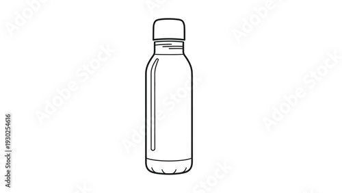 Simple vector graphic illustration of a modern reusable water bottle, perfect for sustainability themes and hydration concepts, presented in clean outline design.