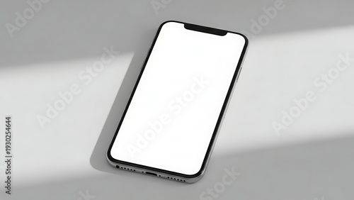 Modern Smartphone Mockup with Blank White Screen on Minimal Desk Workspace in Soft Natural Light