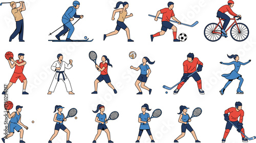 Sports Activities Collection with Tennis Hockey Soccer Basketball Cycling and Winter Games Illustration Set