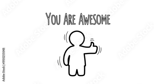 Awesome Person Thumbs Up Gesture, Positive Message, Hand Drawn Style