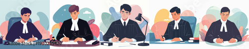 vector of judge writing at work desk
