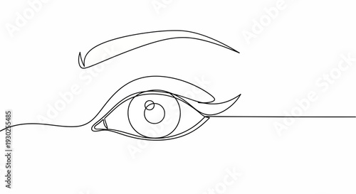 Minimalist single line drawing of an elegant eye and eyebrow, abstract beauty concept