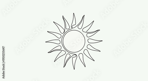 Minimalist Sun Drawing, Continuous Line Art, Simple Solar Icon, Black and White
