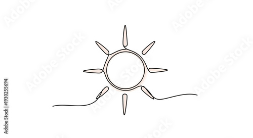 Minimalist Sun Drawing, Continuous Line Art, Sunrise Horizon, Abstract Warmth