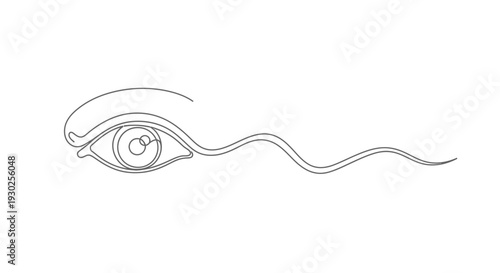Minimalist single line drawing of a human eye with a wavy extension, abstract art