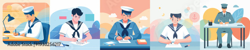 sailor vector writing at work desk