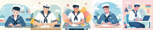 sailor vector writing at work desk