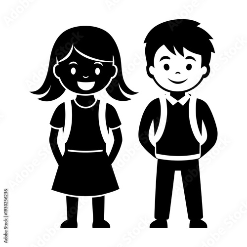 Casual Student Silhouettes – Smiling Boy and Girl Vector.