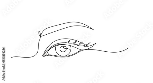 Minimalist single line drawing of a woman's eye with elegant eyebrow and eyelashes