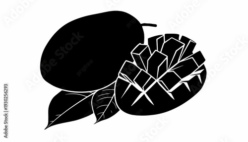 Silhouette illustration of fruit with leaves in a graphic style on a clean background