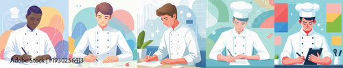 vector of a chef writing at a desk