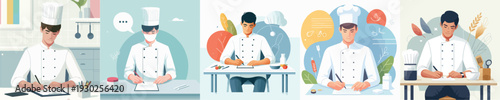 vector of a chef writing at a desk