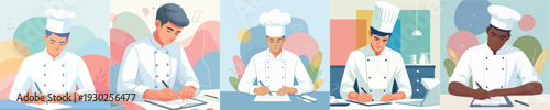 vector of a chef writing at a desk